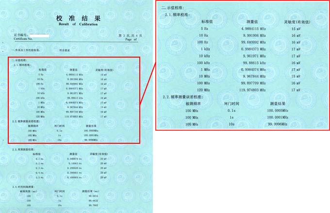 頻率計(jì)校準(zhǔn)證書結(jié)果頁(yè)圖片